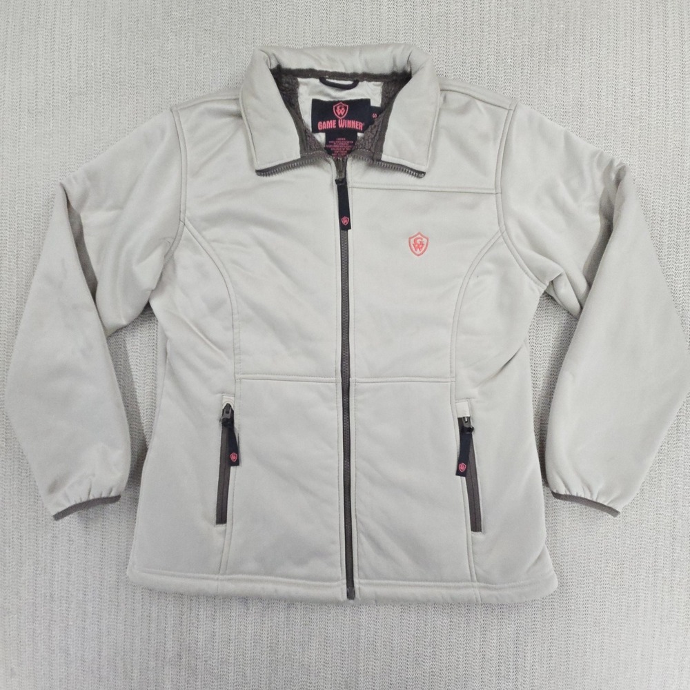 Game Winner Jacket Womens Small Beige Softshell Fleece Lined Zip Pockets Outdoor
